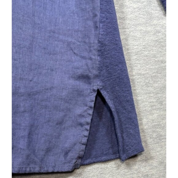 J. Jill Blue V-Neck Tunic Top XS 100% Linen 3/4 Sleeves‎ Textured Front - Picture 4 of 6